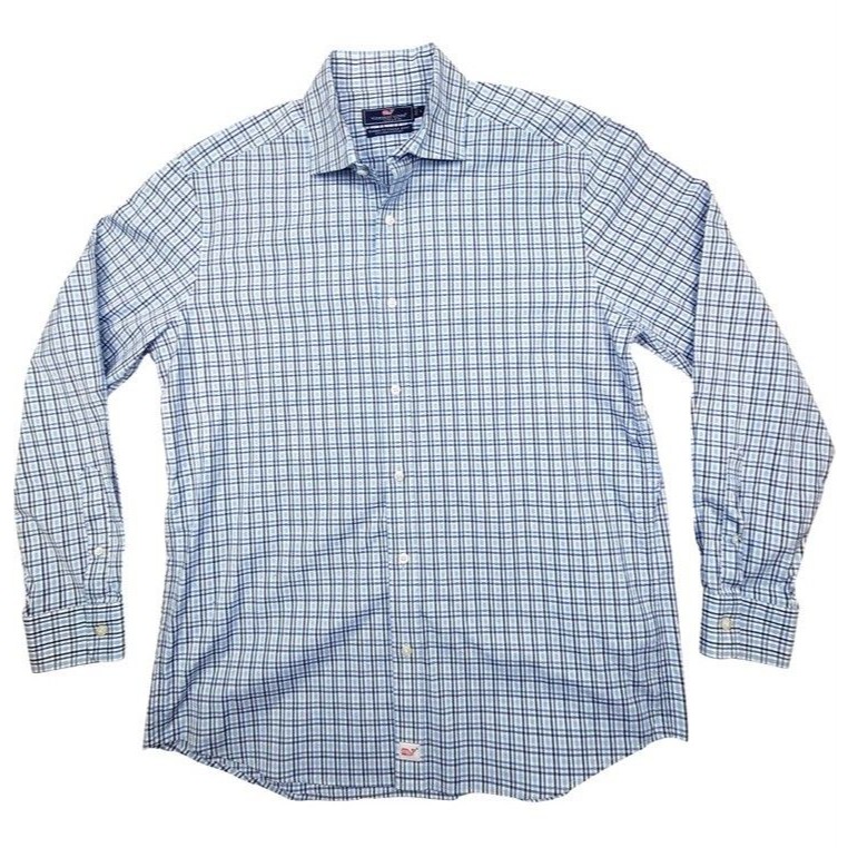 Vineyard Vines Mens Classic Fit Cooper Shirt Blue Plaid Cotton Size Large